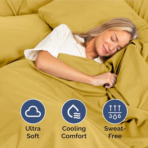 Image of King Size 4 Piece Sheet Set - Ultra Soft & Cooling Bed Sheets - Mustard | Fits 8 Inch to 16 inch Mattress, Wrinkle Free & Fade Resistant with Deep Pockets, Breathable, Comfy Hotel Luxury Bedding