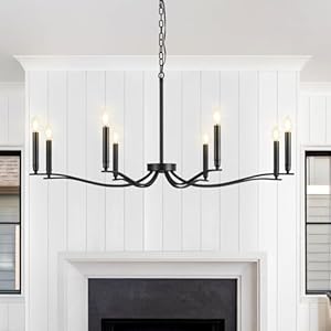 Black Chandelier, Modern Dining Room Light Fixture 8 Light Candle Chandelier Over Table 44in Metal Chandeliers Lighting for Living Room Entry Master Bedroom Bathtub Kitchen