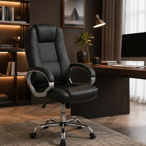 Image of Oakcraft Premium Ergonomic Office Chair - Adjustable Swivel Desk Chair with Lumbar Support & PU Leather Upholstery
