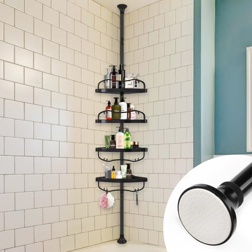 Corner Shower Caddy Tension Pole, Rustproof Bathtub Storage Organizer with