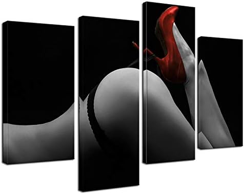 sechars - Modern Canvas Painting Wall Art,Sexy Woman Red High-Heeled Shoes Pictures for Bedroom Decor,Nude Paintings Framed and Ready to Hang