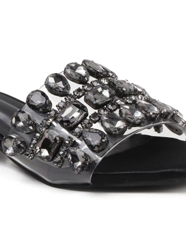 Image of ELLE Women's Embellished Gemstone Sandal - Low Heel Glamour Wedding Sandals