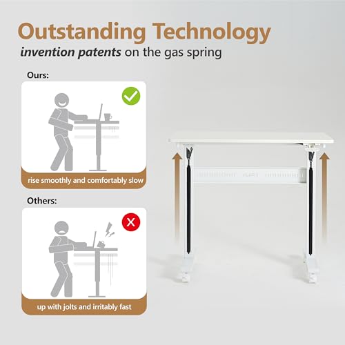 Non-Electric Auto-Lifting Standing Desk, No Knobs or Crank, Cordless, Rolling and Mobile, Great for Walking Pad, Adjustable Height 28.1'' to 43.3'', Desktop Size 31.5'' by 15.7'', Color White
