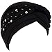 Women Girls Turban Hat, Rhinestone Pearl Braid Turban Head Wrap Baggy Slouchy Beanie Chemo Cap Headwear Hair Wrap Black