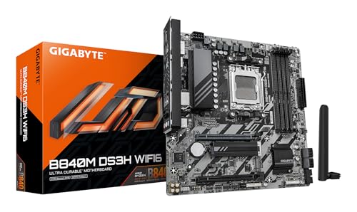 GIGABYTE B840M DS3H WIFI6 Scheda Madre – CPU AMD Ryzen 9000, VRM digitale 8+2+2 fasi, fino a 8200 MHz DDR5, 2 x M.2 PCIe 4.0, Wi-Fi 6, LAN 2,5 GbE, USB 3.2 Gen 1