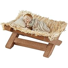 Needzo Sleeping Baby Jesus in Manger Figurine, Infant Jesus Statue for Nativity Scene, 4 Inch