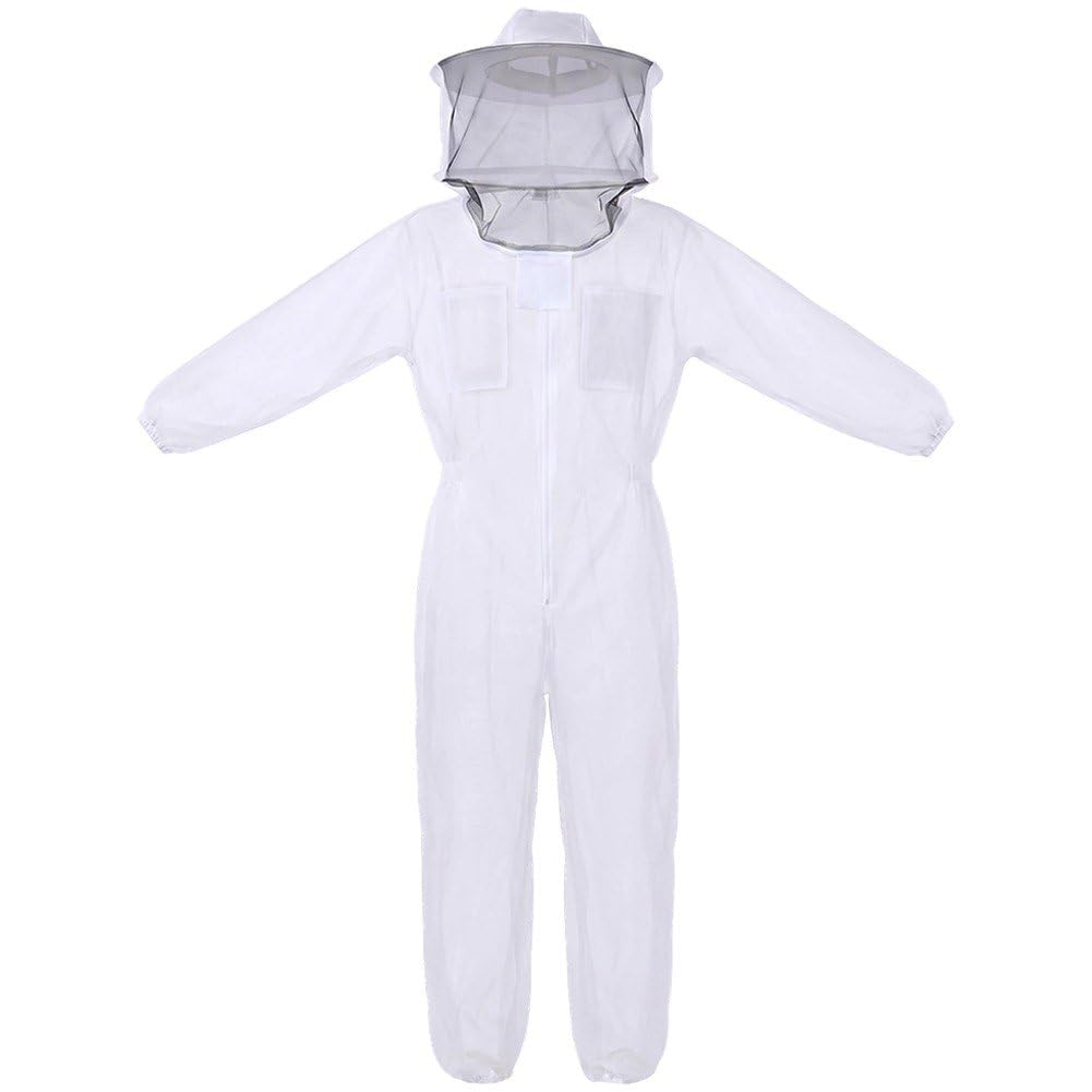 Caeanhi Air Mesh Full Body Beekeeper Coverall with Veil Hood Sting & Bite Resistant Protective Clothing Breathable Anti-bee Farming Suit for Beekeepers