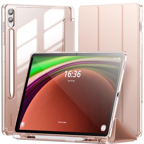 INFILAND Case for Samsung Galaxy Tab S9+ Plus / S9 FE+ Plus / S10+ Plus 12.4 Inch with S Pen Holder Slim Clear Protective Cover Support Auto Wake/Sleep (Rose Gold)