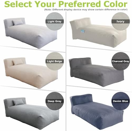 Dineli Chaise Lounge Chair Outdoor Bed Lounger Outdoor Couch Sofa for Pool Comfy Patio Furniture Foam Filling Bean Bed Chair Lazy Sofa for Outside, Water-Resistant Sunbed (Denim Blue, 70'' Length)