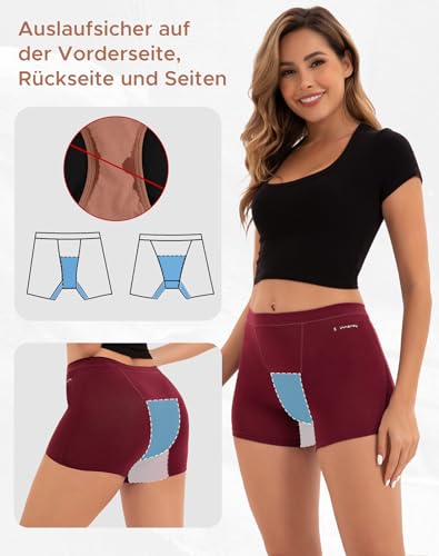 INNERSY Menstruationsunterwäsche Starke Blutung Perioden Boxershorts Damen Hohe Taille Unterhosen (38, 1 Rot)