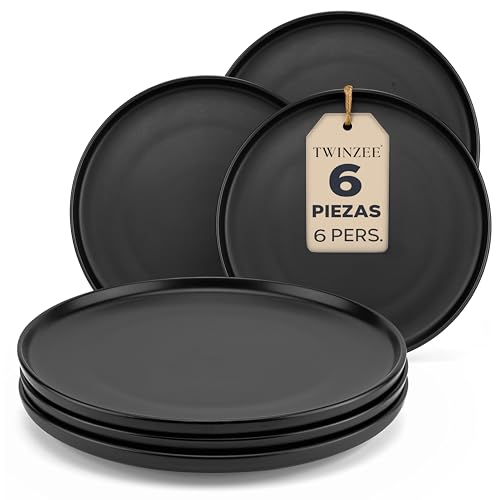 Twinzee Plato de desayuno Negros Mate, 6 Personas - Juego de Vajillas Completas de Gres, Aptos Microondas - Elegantes Platos Negro - Colección Ebony Twinzee Plato de desayuno Negros Mate, 6 Personas - Juego de Vajillas Completas de Gres, Aptos Microondas - Elegantes Platos Negro - Colección Ebony