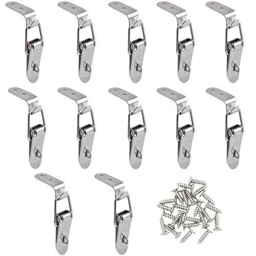 Tucireat 12 Pezzi Chiusura a Leva,Chiusura a Molla Con Viti,Chiusura Ad Angolo Di Sicurezza in Acciaio Inox,Chiusura a Scatto Per Scatola, Cassetta Degli Attrezzi, Cassetto, Armadio(76 x 24mm,Argento)