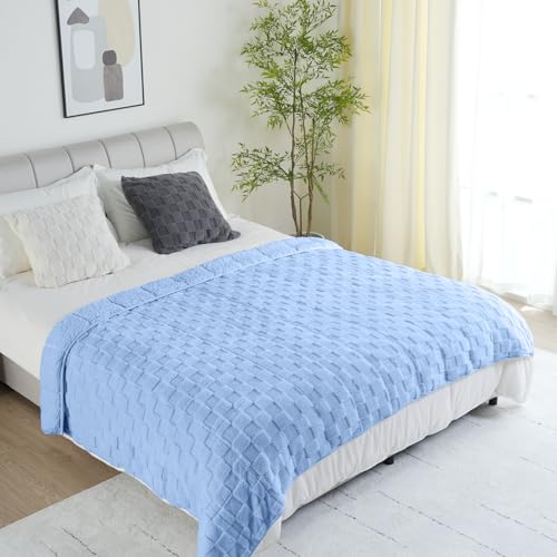 Image of Uttermara Weighted Blanket for Adults 15 lbs Queen Size, Warm Sherpa Fleece Jacquard Heavy Blanket, Soft Fuzzy Weighted Blankets for Couch Bed Sofa, 60 x 80 inches Blue