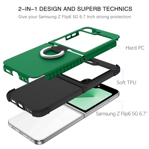 Image of BENTOBEN for Samsung Galaxy Z Flip 6 5G Case with Ring, Heavy Duty 2 in 1 Full Body Rugged Galaxy Z Flip6 Case Girls Women Boy Men Shockproof Protection Cover for Samsung Z Flip 6 6.7 inch,Dark Green
