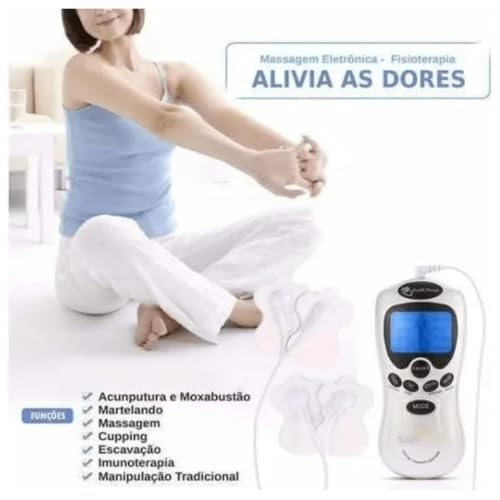 Aparelho de Massagem por Choque TENS e FES com 4 Eletrodos - Massageador Muscular Portátil para Alív