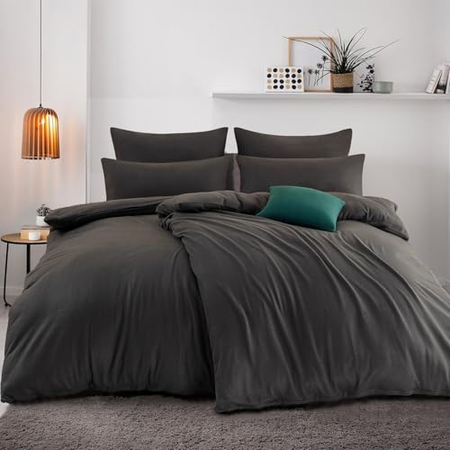 Nesture Winter Warme Thermo Fleece Bettwäsche 135x200 4teilig, Kuschelig weich Bettwäsche Sets, 2 Bettbezug 135 x 200cm flauschig + 2 Kissenbezug 80x80 mit Reißverschluss, Farbe: Anthrazit
