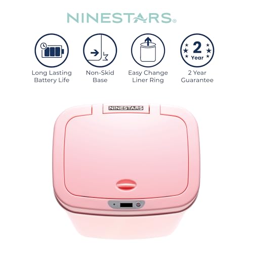 Image of Ninestars 3 Gallon Automatic Trash Can, 12L Touchless Motion Sensor Bathroom or Bedroom Garbage Can with Odor-Sealing Lid, Impact-Resistant ABS Plastic, Pink