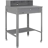 Global Industrial Flat Surfaced Shop Desk with Pigeonhole Riser & Cylinder Lock Drawer, 34-1/2