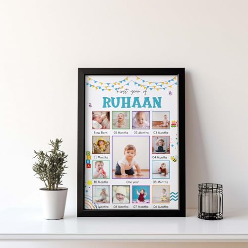 Image of ASHVAH 12 Months Baby Boy Photo Frame 01st Birthday One Year Personalized 12 Images With Texts Best Gift (BABY 12 MONTH) - 127