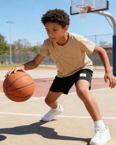 Image of Boys 2 Piece Outfits Short Sleeve Basketball Pattern T-Shirt and Shorts Summer Clothes for Kids 5-12 Years