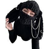 BILIPOPX Cute Balaclava Y2K Knitted Skiing Snowboarding Mask Kawaii Cute Beanies Warm Hat for Men Women (Black Rabbit)