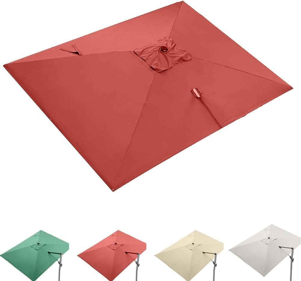10' X 13' Rectangle Umbrella Replacement Canopy - 8 Ribs Cantilever Patio Umbrella Cover, Uv Resistant Top For Pool & Garden - Beige Double Top Wine Red 3x4m(10' x 13') Double top