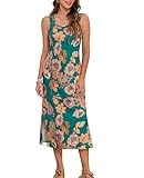 Naggoo Womens Sleevelee Midi Tank Dress Summer Casual Scoop Neck Split Beach Travel Floral Print Sundress Green Floral M
