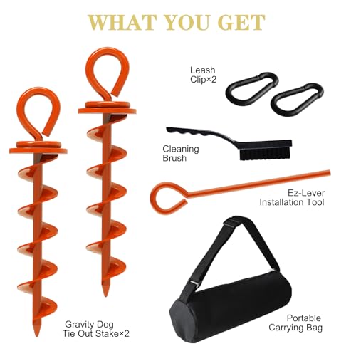 Image of Eurmax USA 2-Pack Heavy Duty Dog Tie Out Stake, No-Tangle In Ground Anchor Runner for Large Dogs up to 210 Lbs - Perfect for Yard, Beach and Camping (Medium,Orange)