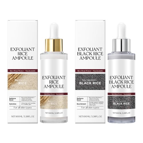 Exfoliante Facial de Arroz y Arroz Negro, Peeling Facial Suave con AHA BHA y Niacinamida para Puntos Negros y Poros, Set de 2 Sérums de Cuidado Coreano para Piel Luminosa y Suave, 200ml