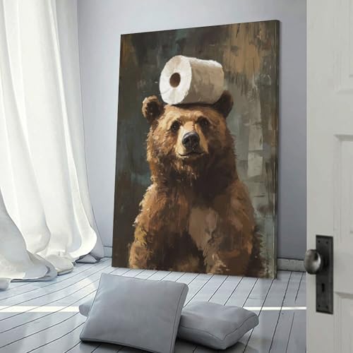 Affiche d'ours aux toilettes pour déco de salle de bain humoristique 30x45cm