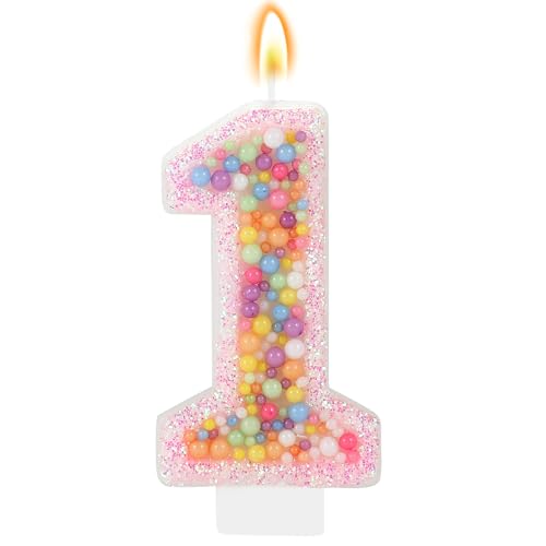 IDIJOLI Pastel Macaron 1st Birthday Candle Sweet Pink Number 1 Candle Cake Topper Cupcake Decorations for Girls and Women Party Decor Anniversary Celebrations Supplies
