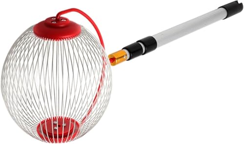 ARATERVIO Teleskop Rollsammler für Nüsse & Obst – Verstellbar (48-127 cm), Leicht (627g) aus Aluminiumlegierung – Fallobstsammler, Nusssammler, Obstsammler mit Stahldraht-Kugel (23x19 cm), Rot