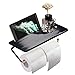 Portarollos Papel Higienico Adhesivo Soporte Papel Higienico Sin Taladro Portarrollos Baño Pared con Estante De Metal/acrílico para Baño,Negro,27cm