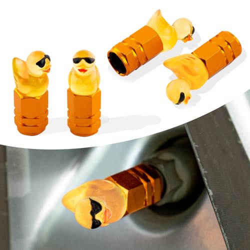 4Pcs Sunglasses Duck Tire Valve Stem Caps, Funny Decorative Covers for Wheels, Cute Car Accessories (Hexagon Yellow)