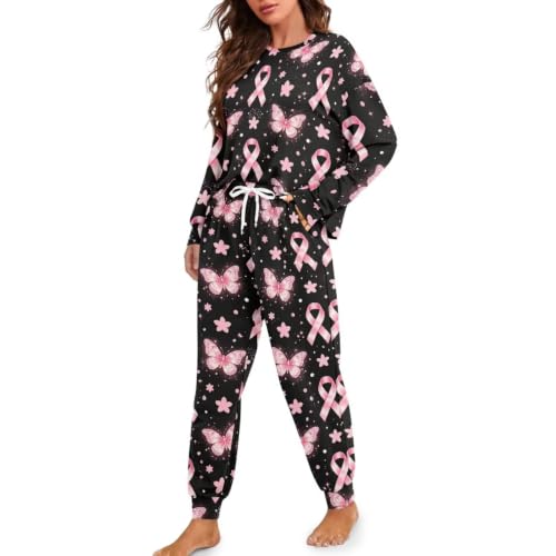 Image of Womens Pajama Sets 2 Piece Pjs Lounge Sets Long Sleeve Sleepwear Crew Neck Pullover Top with Long Pants