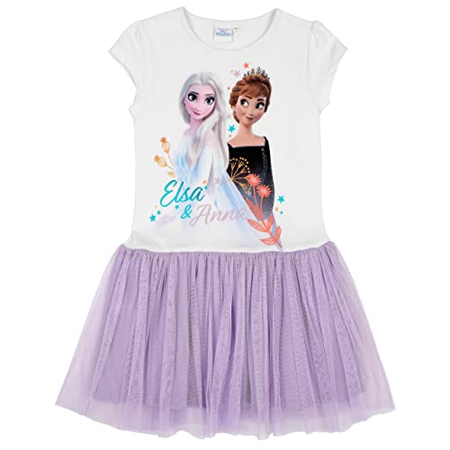 Disney Eiskönigin 2 Kleid Anna und ELSA Kurzarm (Weiss-Lila, 122)