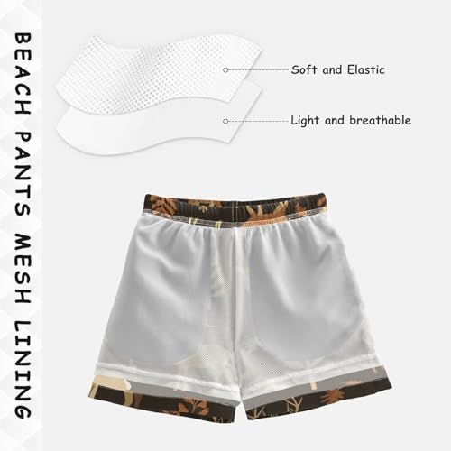 Animals Brown Design Athletic Short Teens Stretch Swim Shorts Quick Dry Lined Beach Hawaii Vacation 2T4