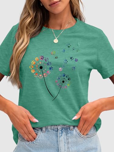 Image of Anbech Womens Dandelion Graphic T-Shirts Teen Girls Cute Sunflower Print Casual Tee Tops