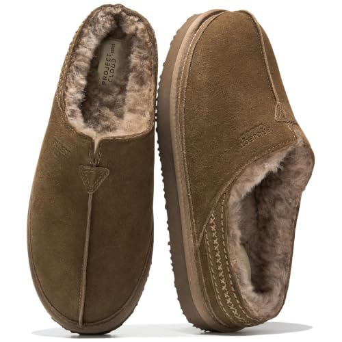 Image of Project Cloud Mens Slippers Genuine Leather Australian Shearling Slippers | Memory Foam Insole Non Slip Fuzzy Shoes Indoor Outdoor Warm Cozy Footwear Everyday Comfort Soft Lining Cushioned Sole Easy On