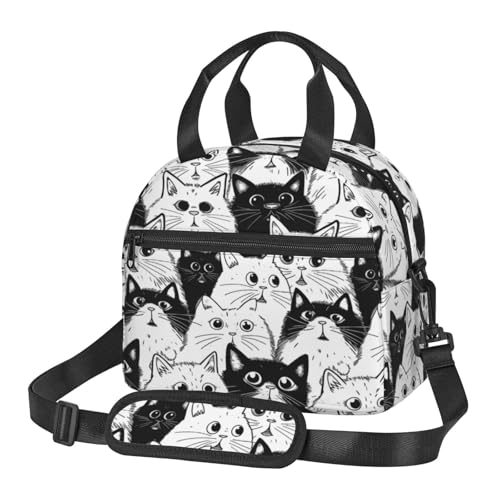 bassyil Cat Insulated Lunch Bag Reusable Lunch Box With Adjustable Shoulder Strap Cooler Tote Bag For Men Women