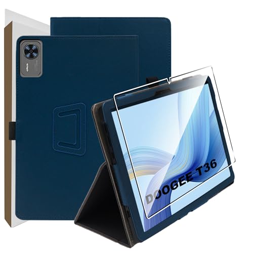 zZjoOoj Hülle für DOOGEE T36 12 Zoll Tablet Schutzhülle,Ultra Dünn PU Case Cover,Tablet Protection Bundle with 1 Stück 9H Härte Anti-Kratzen Folie, Vertical Stand Function,Marineblau