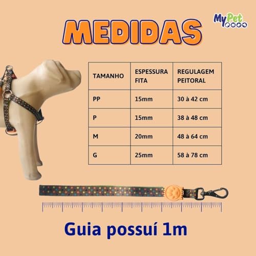 MY PET BRASIL Peitoral Para Cachorros Porte Médio Ajuste Fácil No Corpo Do Pet Poá Coleira Peitoral