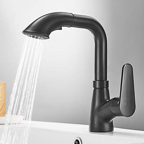 Mitigeur de lavabo rotatif à levage télescopique avec douchette 2 modes intégrée