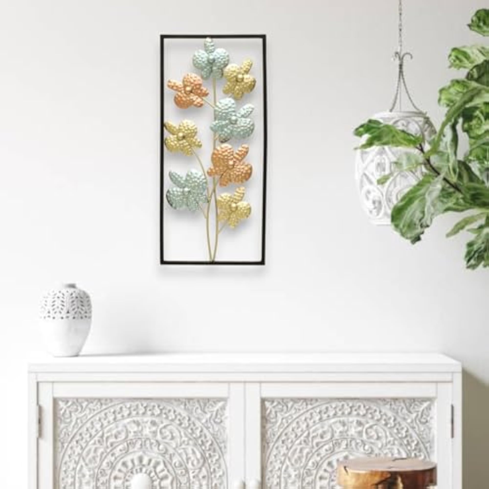 Multicolor Metal Rectangular Kanak Flower Wall Frame