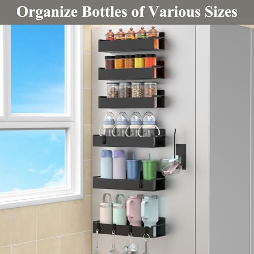 Image of HuggieGems Magnetic Water Bottle Holder for Refrigerator, Cup Holder Organizer for Stanley and Tumbler for Kitchen, 6 Pack, Black