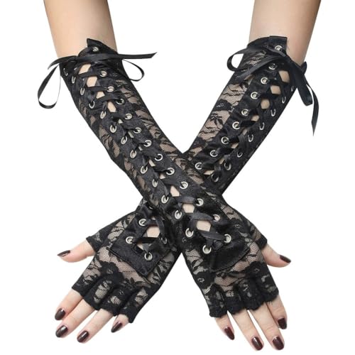 Guantes de encaje negros JasmyGirls largos y sin dedos para disfraces goth