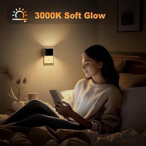 Image of JandCase Night Light, Automatic Night Lights Plug into Wall, 4 Pack Modern Night Lights with Auto Light Sensor, 3000K Brightness Adjustable Nightlight for Kids Bathroom Hallway Kitchen Bedroom