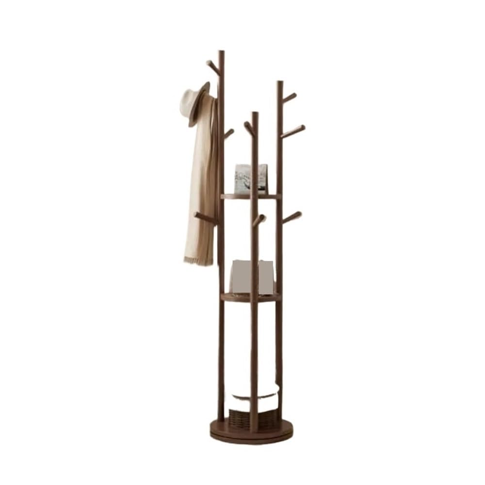 DFHS46JK Hat Rack Wood Rotary Rack Stand Freestanding With 3 Shelves And 9 Hooks For Bedroom, Hallway, Entrance, Office for Office
