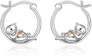 Duck/Cow/Pig/Dog/Dinosaur/Mushroom/Otter/Stingray 925 Sterling Silver Hoop Earrings Hypoallergenic Cute Animal Jewellery Gifts for Women Girls