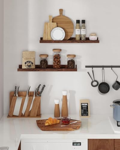 Image of OXMIC Engineered Wood Floating Picture Ledge Shelves, Shelf for Bedroom, Wall Mounted Shelves, Wall Shelf, Wall Shelves for Living Room, Floating Shelf for Wall, 40.6 x 12.7 cm, Set of 3, Dark Brown